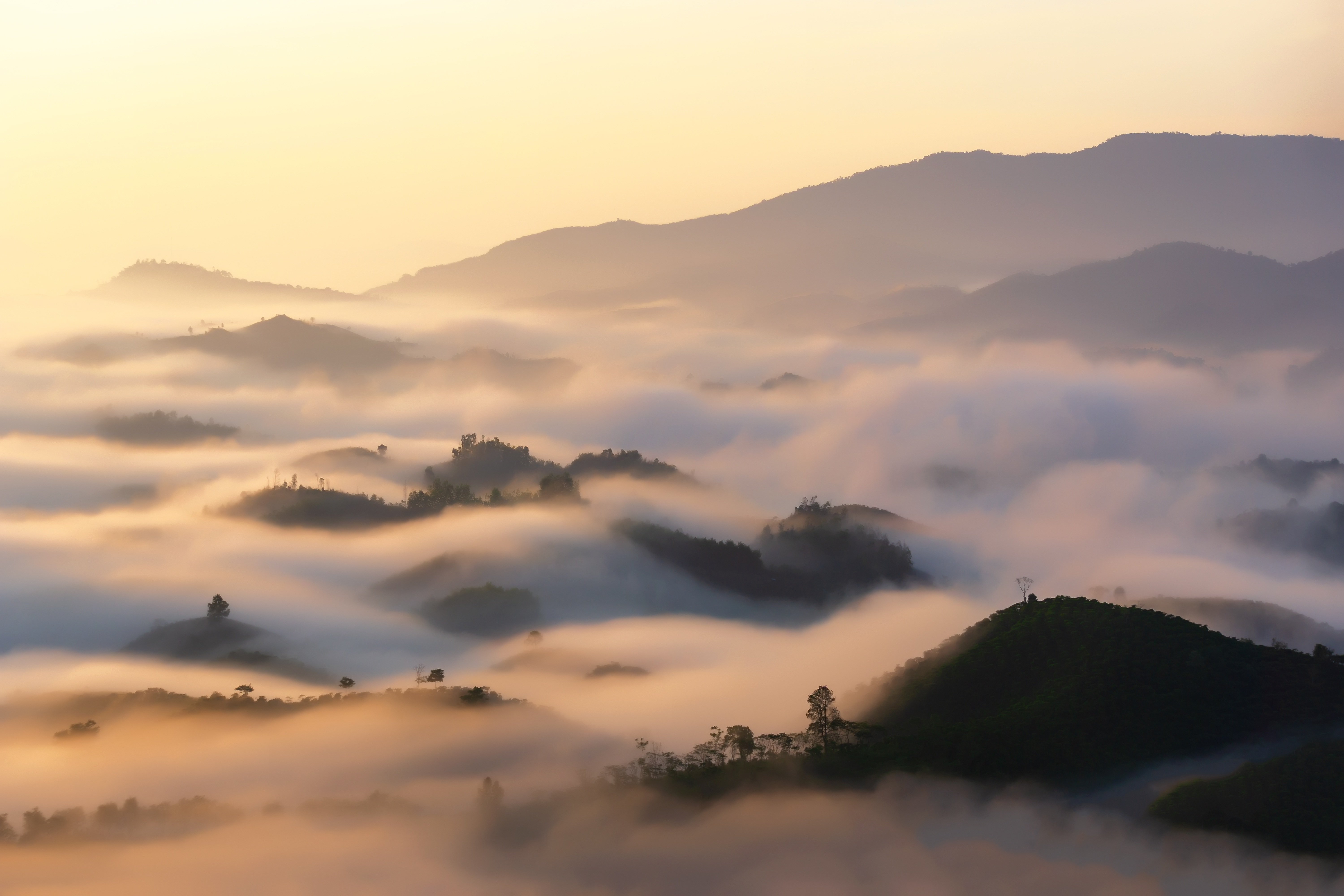 Misty mountains at sunrise